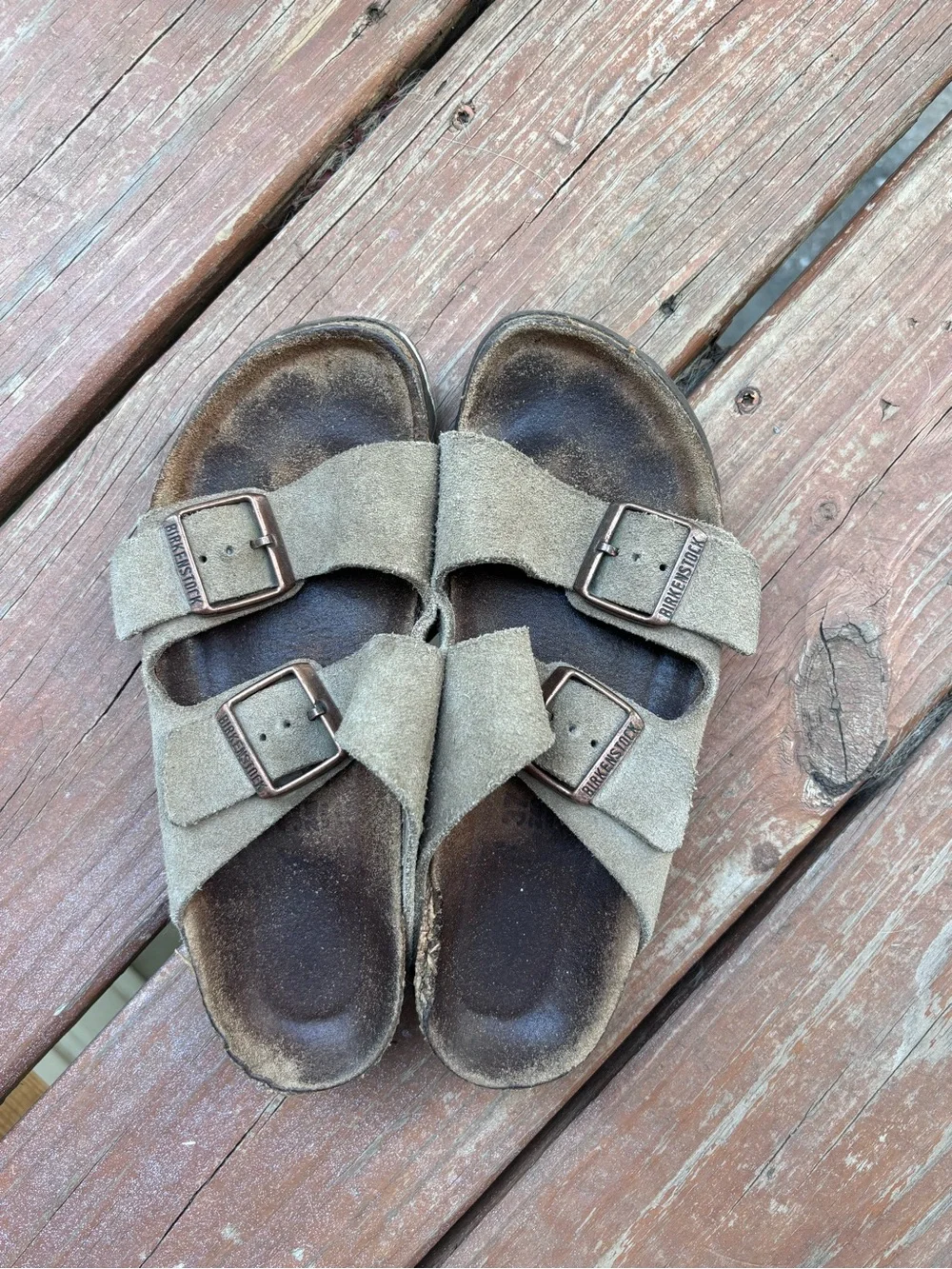 Birkenstock Arizona Suede Two-Strap Sandals — Olive/Gray 37